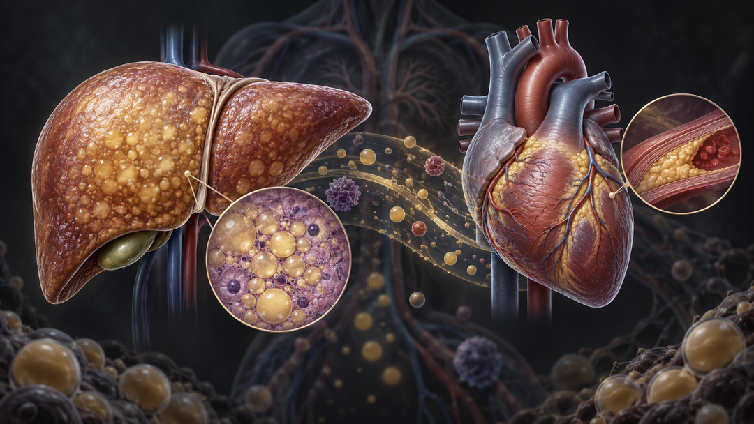Original medical illustration for: Fatty Liver and Your Heart: Understanding the Hidden Connection Between NAFLD and Cardiovascular Disease