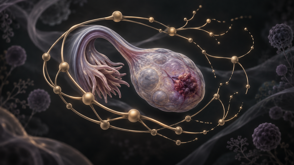 Original medical illustration for: Living with Ovarian Cancer: What Patients and Family Caregivers Need — A Patient-Friendly Guide to a Major Research Review