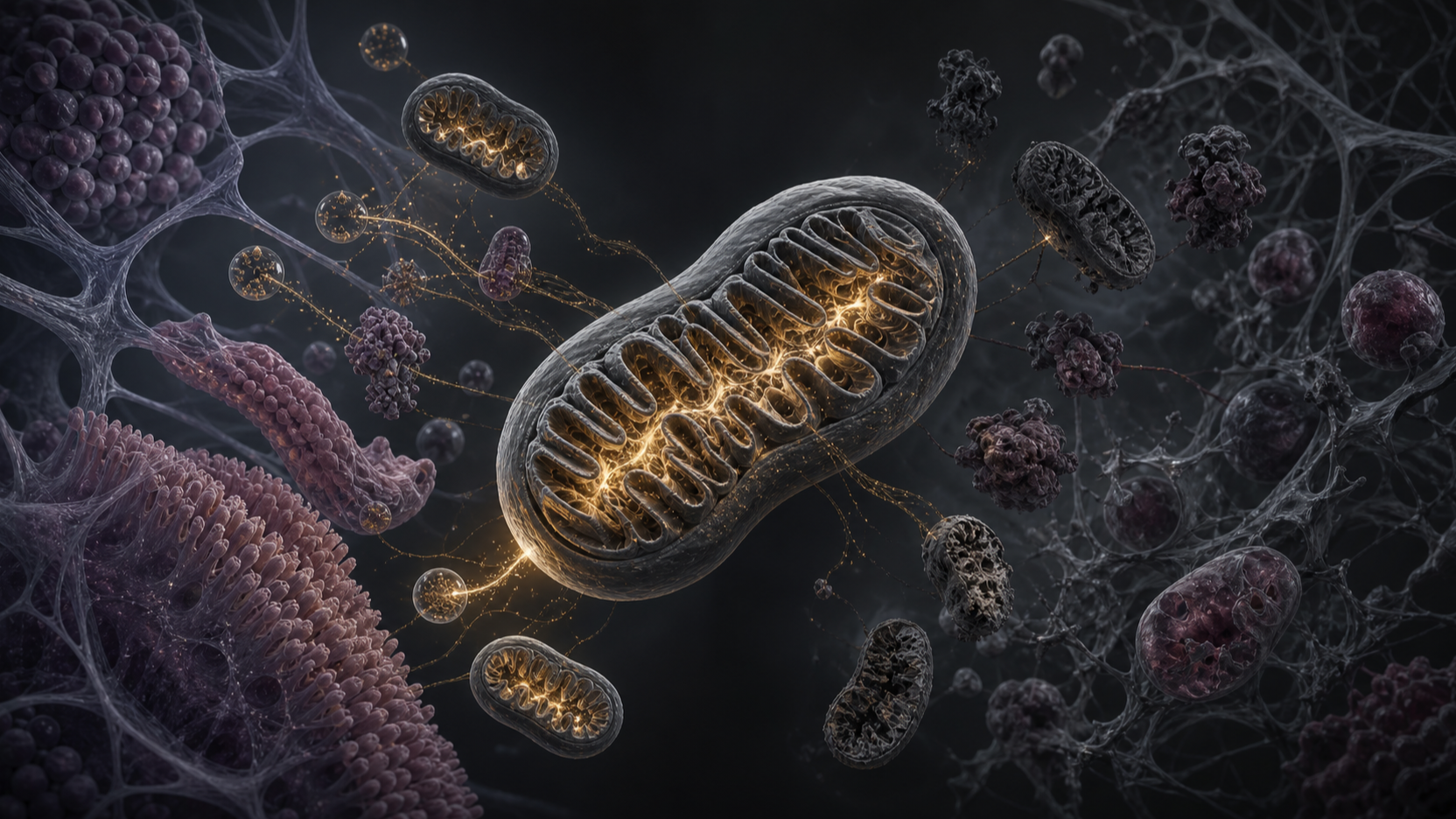 Original medical illustration for: Mitochondria and Aging: Challenging Long-Held Beliefs About Longevity