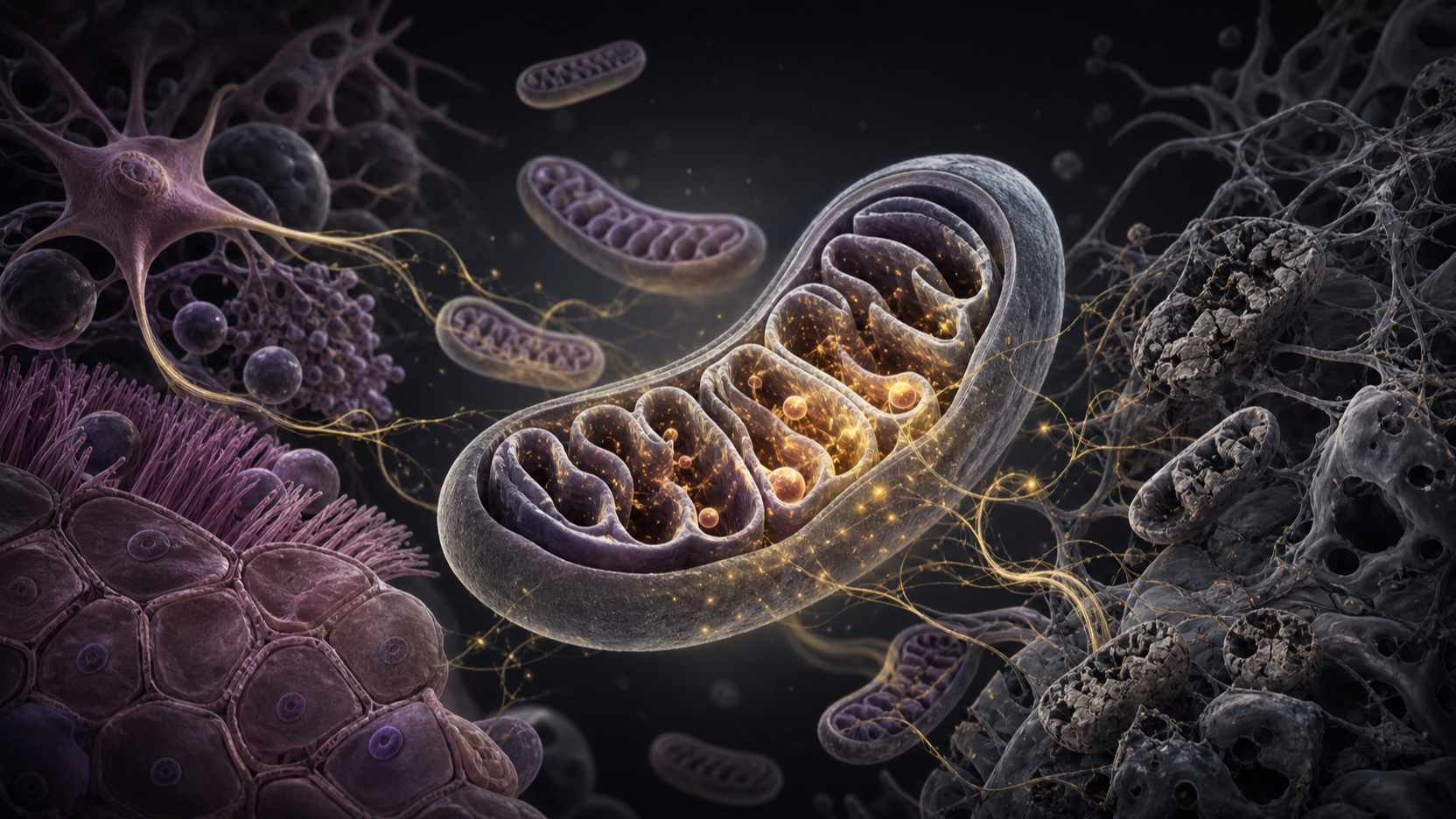 Original medical illustration for: Mitochondria and Aging: New Insights Challenge Old Theories