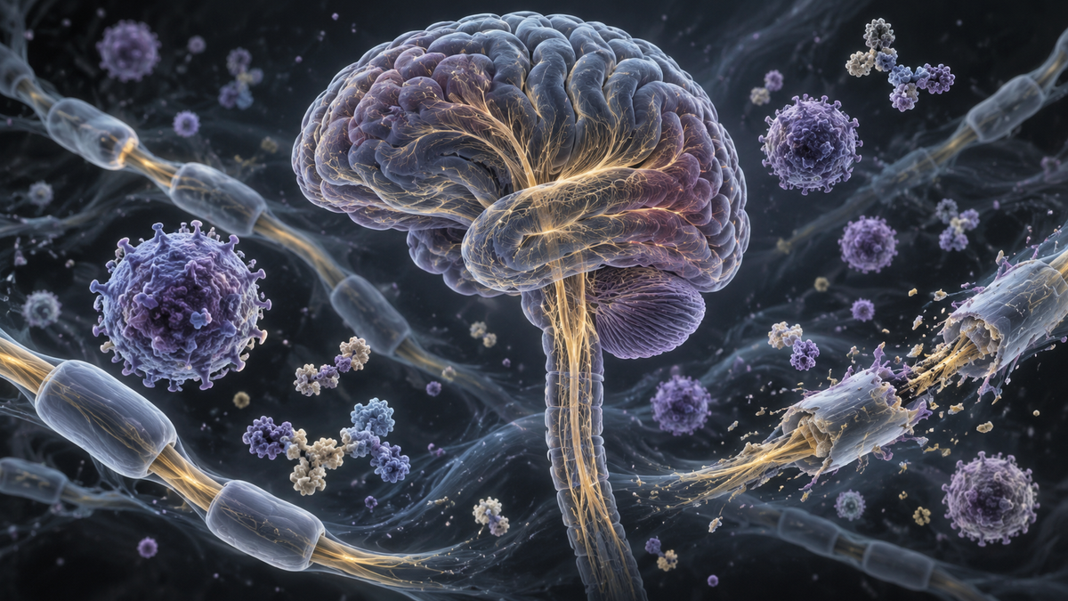 Original medical illustration for: Multiple Sclerosis Diagnosis: From Oligoclonal Bands to New Biomarkers — A Patient's Guide to How MS Is Diagnosed and Monitored