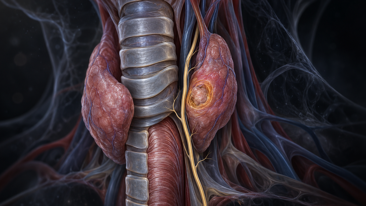 Original medical illustration for: Radiofrequency Ablation: A Safe, Effective Treatment for Thyroid Cancer in the "Danger Triangle" Area