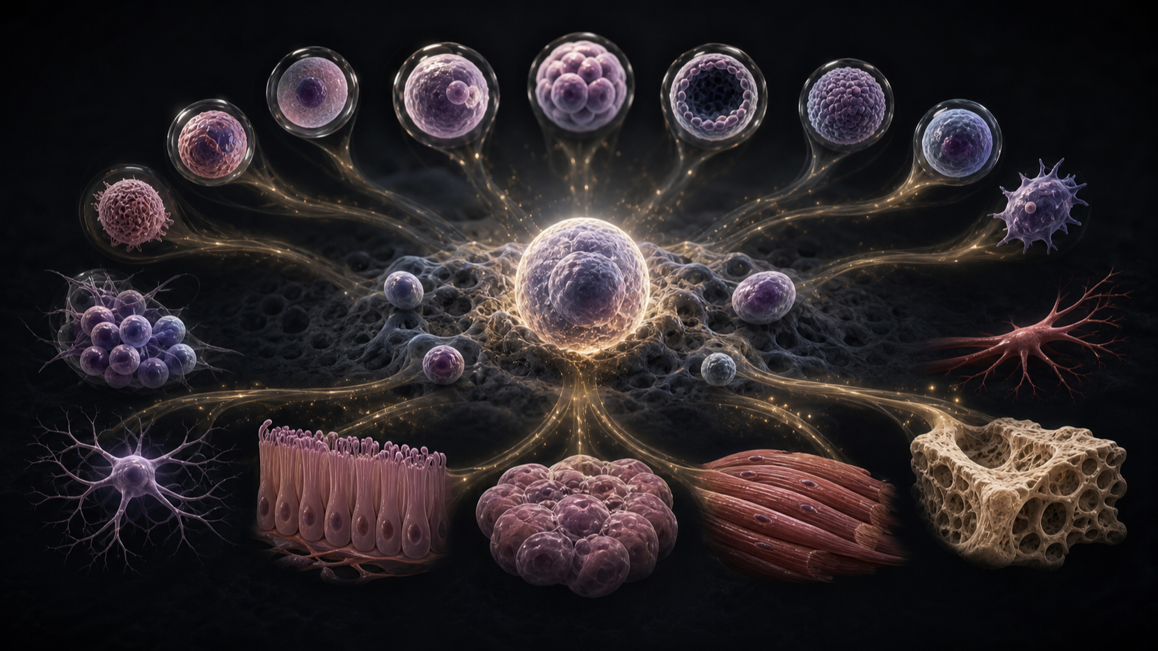 Original medical illustration for: Recent Breakthroughs in Stem Cell Research: From Lab Discoveries to Patient Applications
