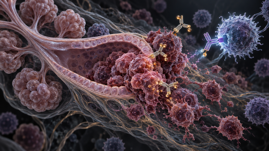 Original medical illustration for: Sacituzumab Govitecan Plus Pembrolizumab: A New First-Line Treatment Option for Advanced Triple-Negative Breast Cancer