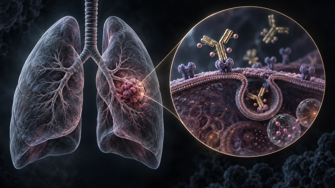 Original medical illustration for: Sacituzumab Tirumotecan: A New Targeted Therapy Improves Survival in EGFR-Mutant Lung Cancer After TKI Resistance