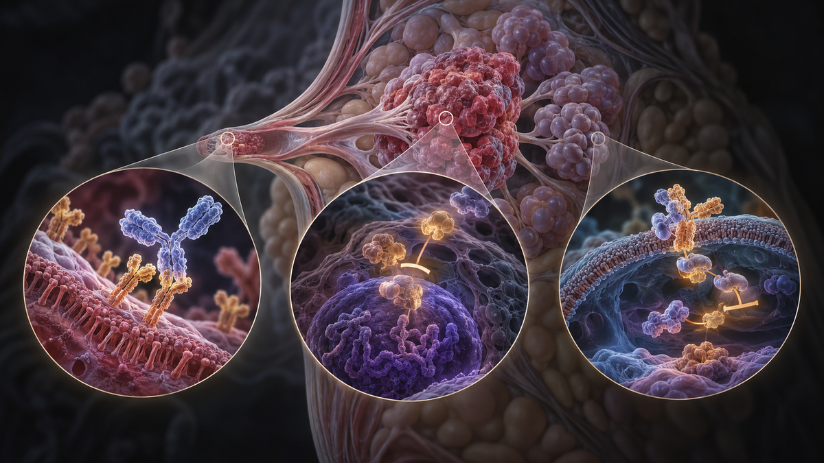 Original medical illustration for: Targeted Breast Cancer Therapy: How Trastuzumab, Abemaciclib, and Alpelisib Work and Who They Help