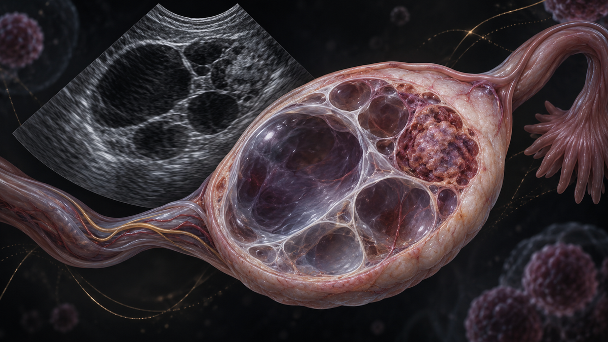 Original medical illustration for: Ultrasound Models for Ovarian Tumor Assessment: What Women Need to Know About the Latest Research