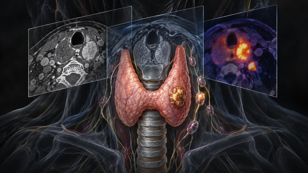 Original medical illustration for: Understanding CT, MRI, and PET/CT Scans for Papillary Thyroid Cancer: A Patient's Guide