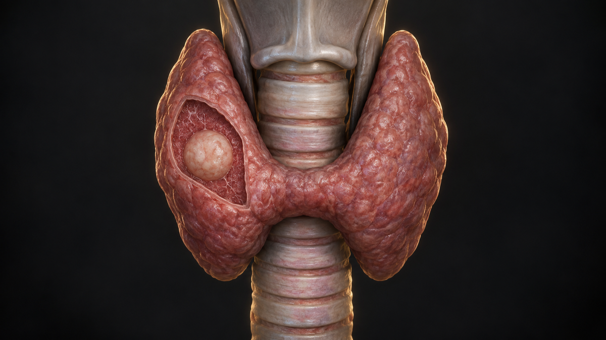 Original medical illustration for: Understanding Thyroid Nodules: How Doctors Tell the Difference Between Harmless and Potentially Cancerous Growths