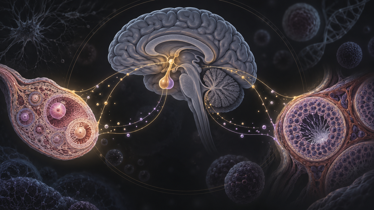 Original medical illustration for: Why Do Women Live Longer Than Men? The Brain-Gonad Connection Explained